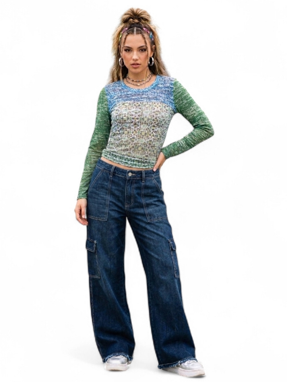 Y2K Fairycore Prana Breathe Geometric Burnout Long Sleeve Top Whimsigoth M